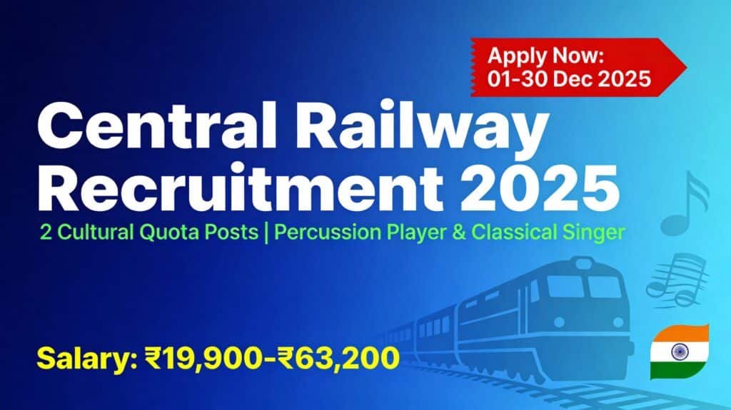 Central Railway Recruitment 2025: Apply Online for Cultural Quota Posts